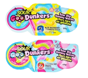 2-Pack Sweet Sour Goo Dunkers Snack - Chewy Gummy Worms, Sour Dip Candy