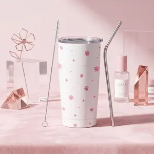 20oz Insulated Pink Blossom Car Mug  Fits All Cup Holders  Leak-Proof Stainless Steel Tumbler | Keeps Cold 12Hrs ️ Aesthetic Car Must-Haves