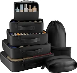 GWXGWX 8-Set Travel Packing Cubes, Polyester Wrinkle-Free Luggage Organizers with Mesh Top, Double Zip, Extended Cord, Space-Saving for Travel Accessories