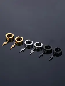 3 Pairs Fashion Lightning Sensor Stainless Steel Earrings, Unisex, Multiple Colors, Ideal for Daily Wear or Parties, Perfect Gift