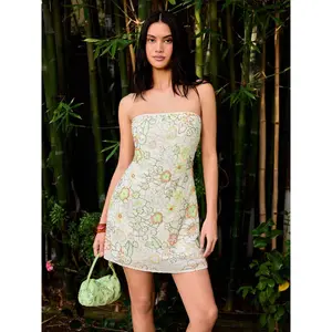 Cider Jacquard Floral Rhinestone Embellished Strapless A-line Mini Dress SwimWeek