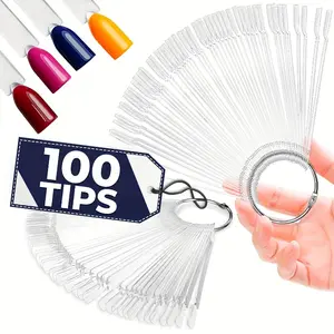 Nail Swatch Sticks with Split Ring - Fan-Shaped Polish Display for Easy Color Selection, Durable & Transparent Nail Art Practice Tips for DIY, Salon, and Nail Design Training, Nail Art Tools, Nail Tech Supplies