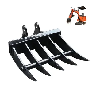 Mini Excavator Rake Attachments Thickened Wide Metal Backhoe Bucket for 1t Five Teeth Compact Excavators, Land Clearing, Debris Removal Soil Spreading Rock Hole Digger Accessory