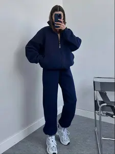 Oversized Navy Zip-Up Hoodie & Jogger Set