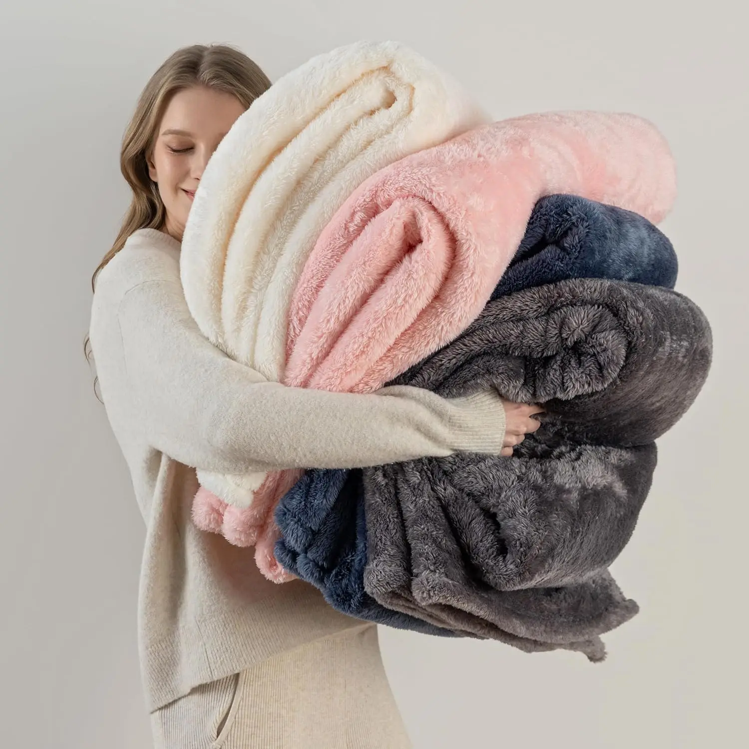 Double-Pile Fluffy Fleece Blanket, Ultra Soft & Warm All-Season Cozy Blanket for Couch Bed Sofa, Lightweight Plush Microfiber Living Room Decor, Gift for Women Men