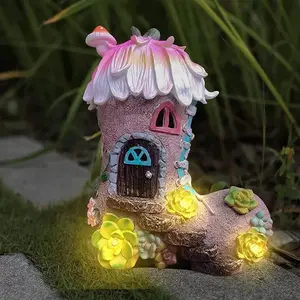 Outdoor Solar Boot House Resin Statue, Colorful Mushrooms, Flowers & Climbing Vine, Fairy Tale Garden Decor, Yard, Balcony, Lawn Ornament