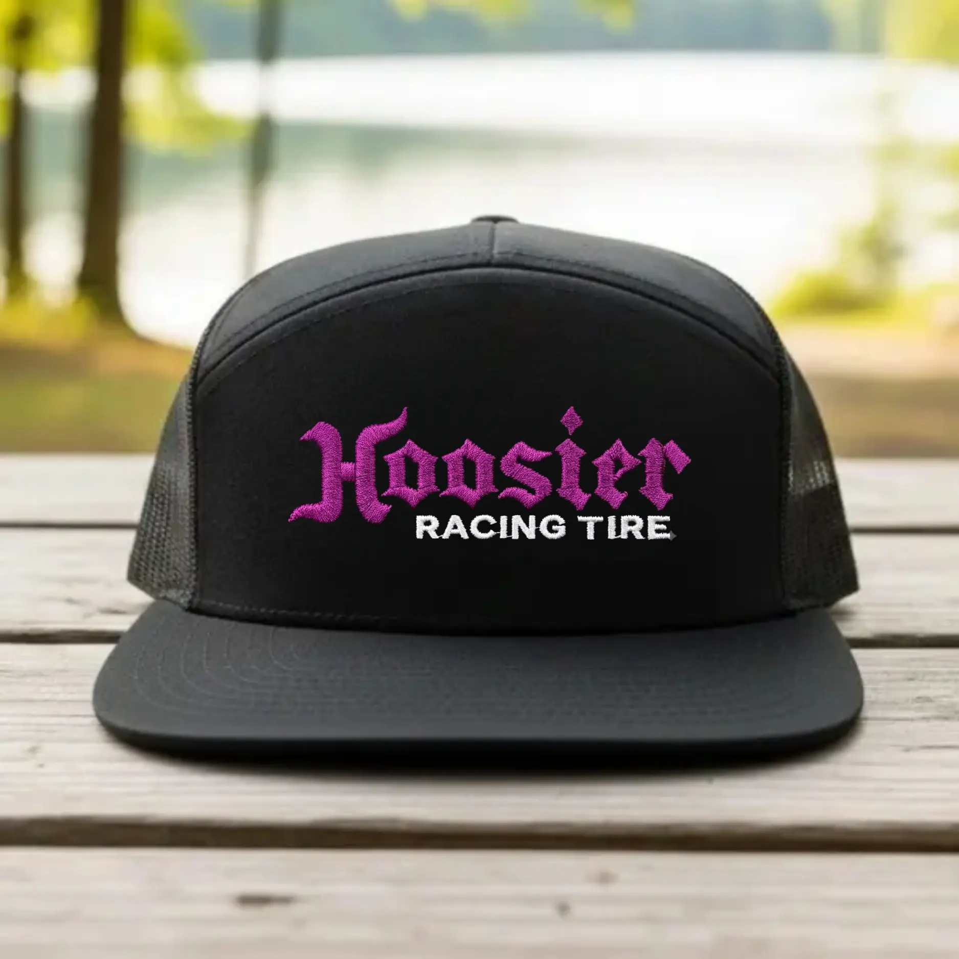 Hoosier Racing Tire Embroidered Hat, 7 Panel Khaki Mesh Snapback, Vintage Motorsport Driver Cap, Gift For Him