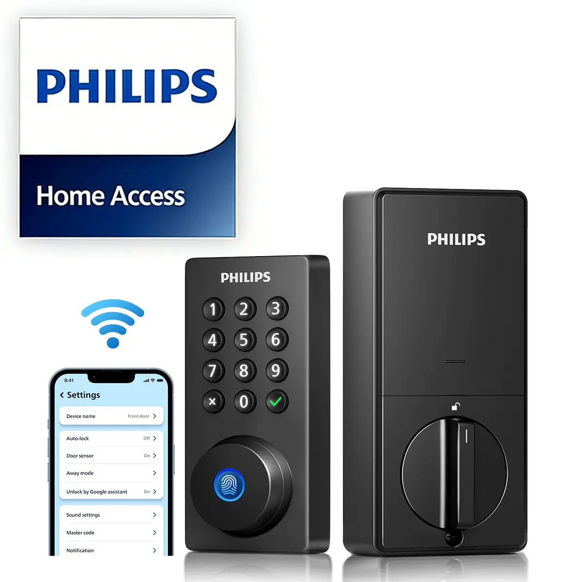 Philips Smart Fingerprint Door Lock, 5-in-1 Keyless Entry Deadbolt, App-Assisted Control, Built-in Wifi, 6-Month Battery Life L3, Auto-Lock, IPX5 Weatherproof