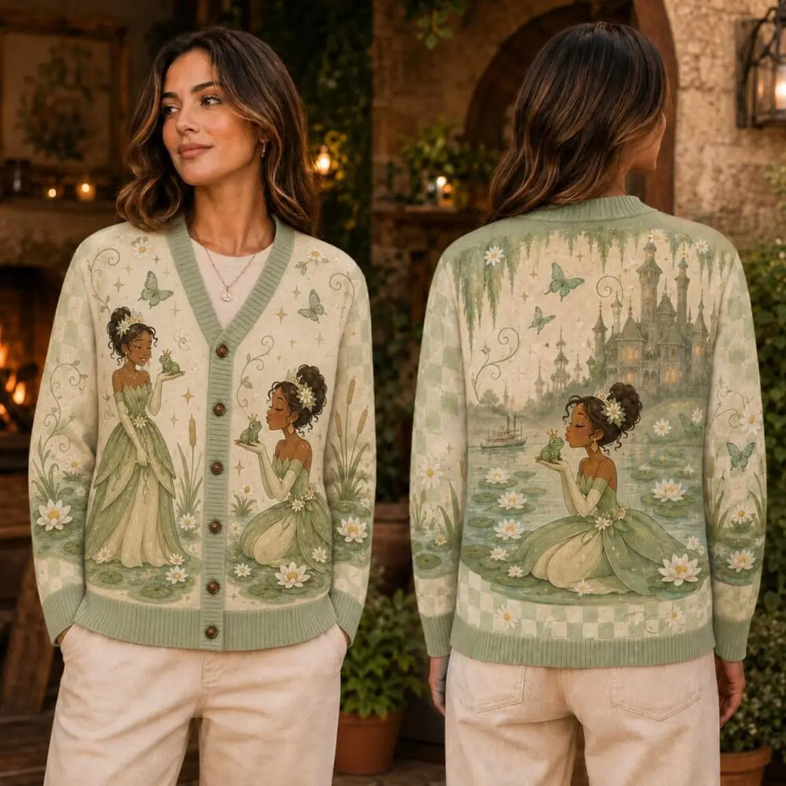 Personalized Frog Cardigan, Fairytale Tiana Cardigan Movie Princess Cardigan, Magic Gifts