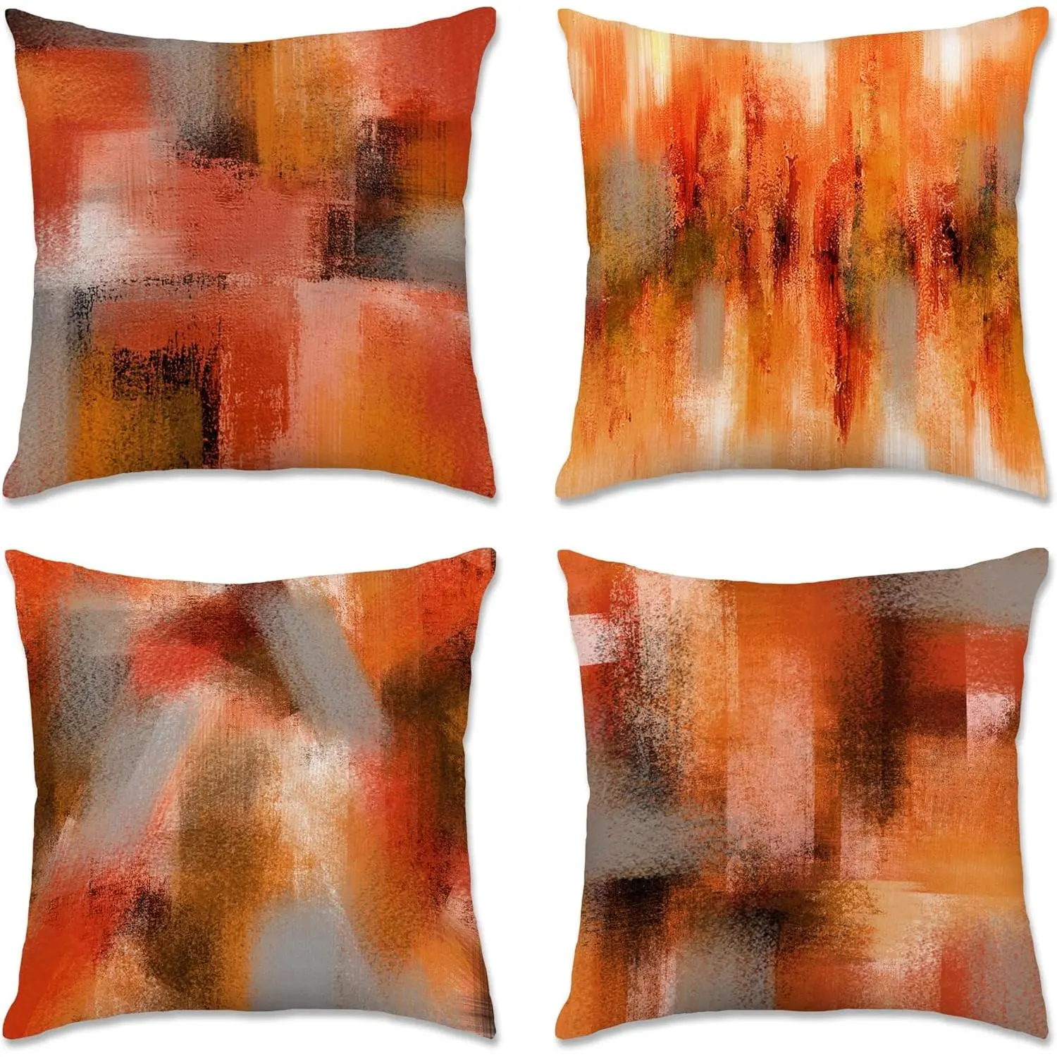 Burnt Orange Pillow Covers 18x18 Set of 4 - Soft Material, Machine Washable, Easy to Care Modern Farmhouse Outdoor Cushion Covers for Couch, Bedroom (No Insert)