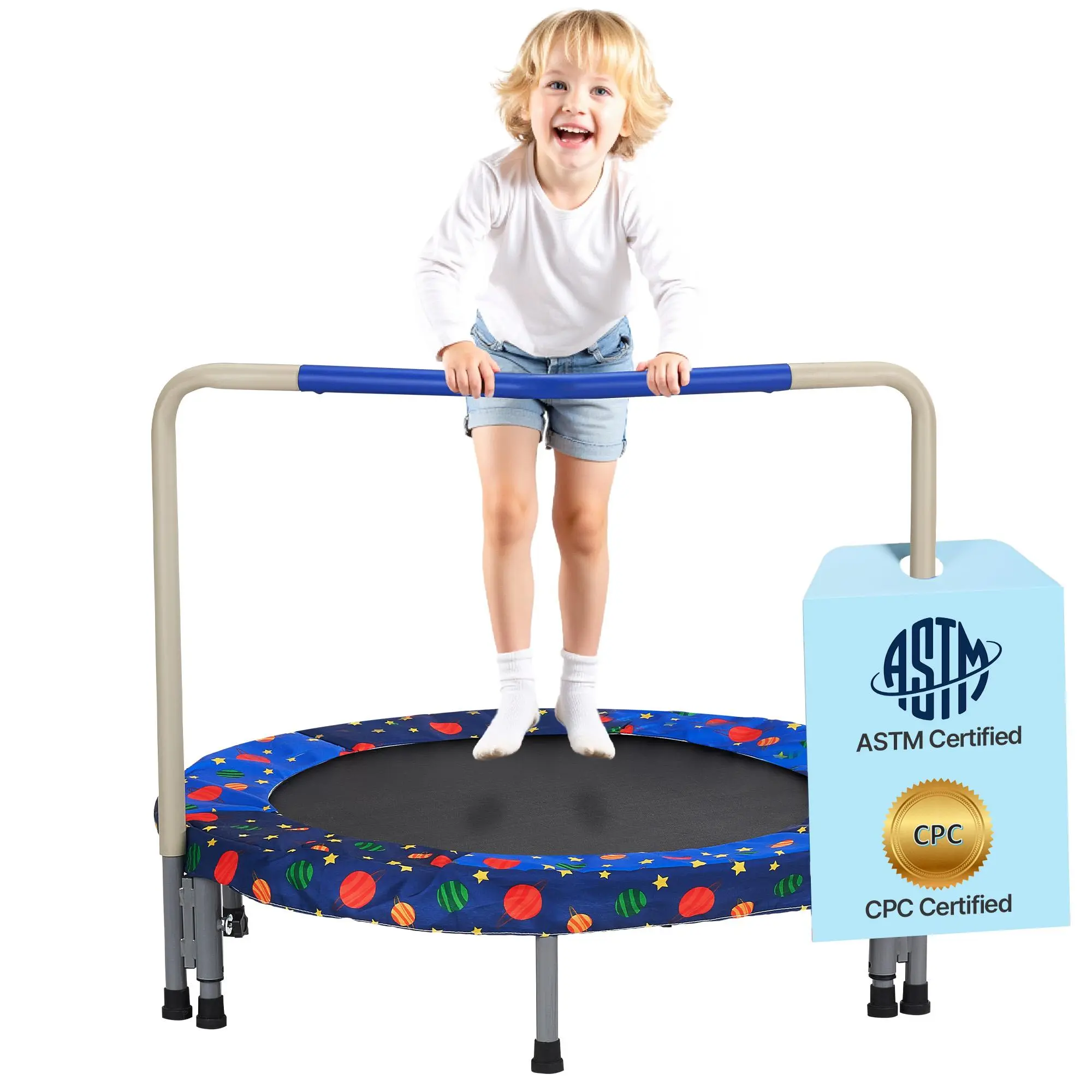 【SummerFinds】VEVOR 36" Kids Trampoline,  3FT Indoor Outdoor Trampoline, Foldable Mini Trampoline with Handle, Rebounder Trampoline for Toddlers, Birthday Gift for 3+ Years Children, Boys Girls for Fun, Bule