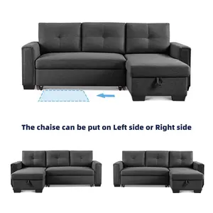American Furniture Classics SS2791P-DGSS Tufted Sectional Sofa Couch Sleeper with Storage, Dark Gray Sofa - Upholstered Sofas, Comfy Couch for Small Space Indoor Home & Office Furniture
