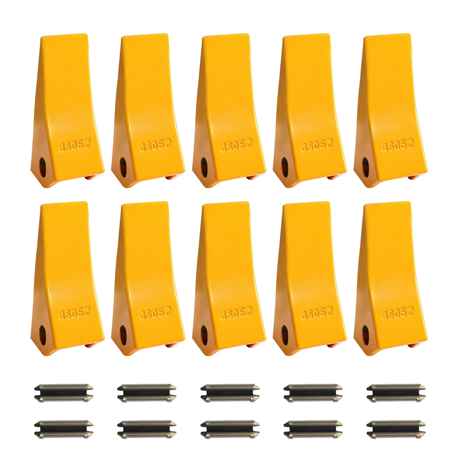 VEVOR 10-Piece Excavator Tooth & Pin Set, 5.79 in Replacement Construction Teeth, Compatible with 23 & 230 Series Excavators, Heavy-Duty Bolt-On for Turf & Soil Excavation Skid Steers