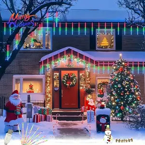 8 Tubes 192 LED Meteor Shower Lights - USB-Powered Outdoor/Indoor Christmas, Halloween, Valentine'S Day, Wedding, Party Decorations Outdoor Decorative Light - (Multi-Color, White, Blue)