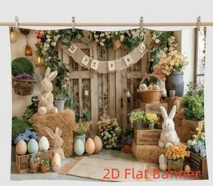 1PC,2D Flat Easter Decoration Backdrop, Festival Party Shooting Background Cloth, Rabbit & Egg - themed Background Curtain, Photography & Event Decoration Prop, Indoor & Outdoor Festival Decorati