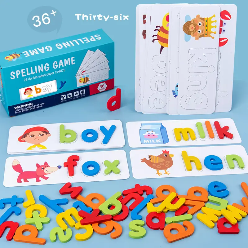 Early Education Alphabet Learning Toy, Preschool Alphabet Tool, Alphabet Set, 52 Lowercase Letter Blocks & 34 Word Cards, Educational Spelling Game for Kids
