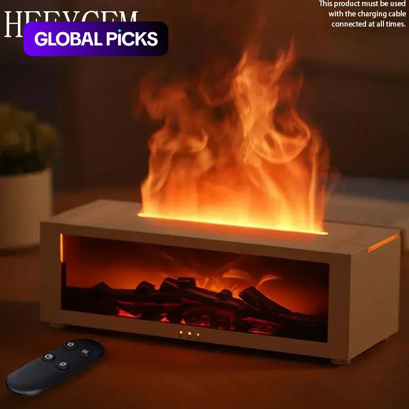 HEEYCEM Simulated Fireplace Flame Humidifier, Desktop Flame Humidifier, USB-Powered Atomizing Mist Maker with Night Light, Timer and Auto Shut-Off, Room Humidifier and Atmosphere Light for Home or Office Desk #GLOBAL PICKS