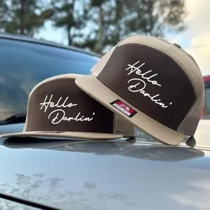 Hello Darlin 7-Panel Camo, Black, White, KhahiBrown Trucker Hats Collection, Old School Trucker Cap, Unisex, Fitted, Basic