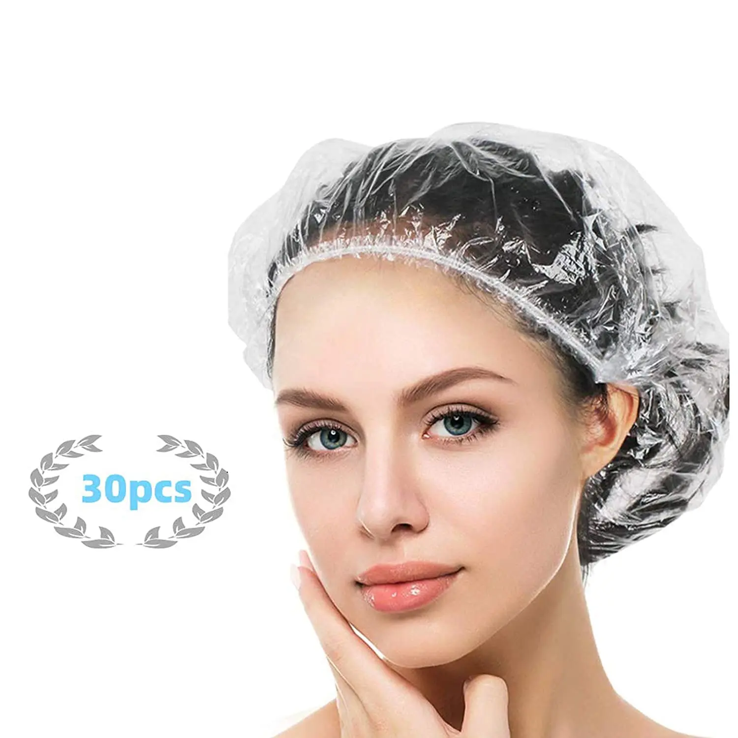 30pcs Disposable Shower Cap Set - Thick Elastic Plastic Leakproof Shower Caps, Elastic Fit for Adults, Multi-Use for Home & Hair Salon, Bathroom Accessory