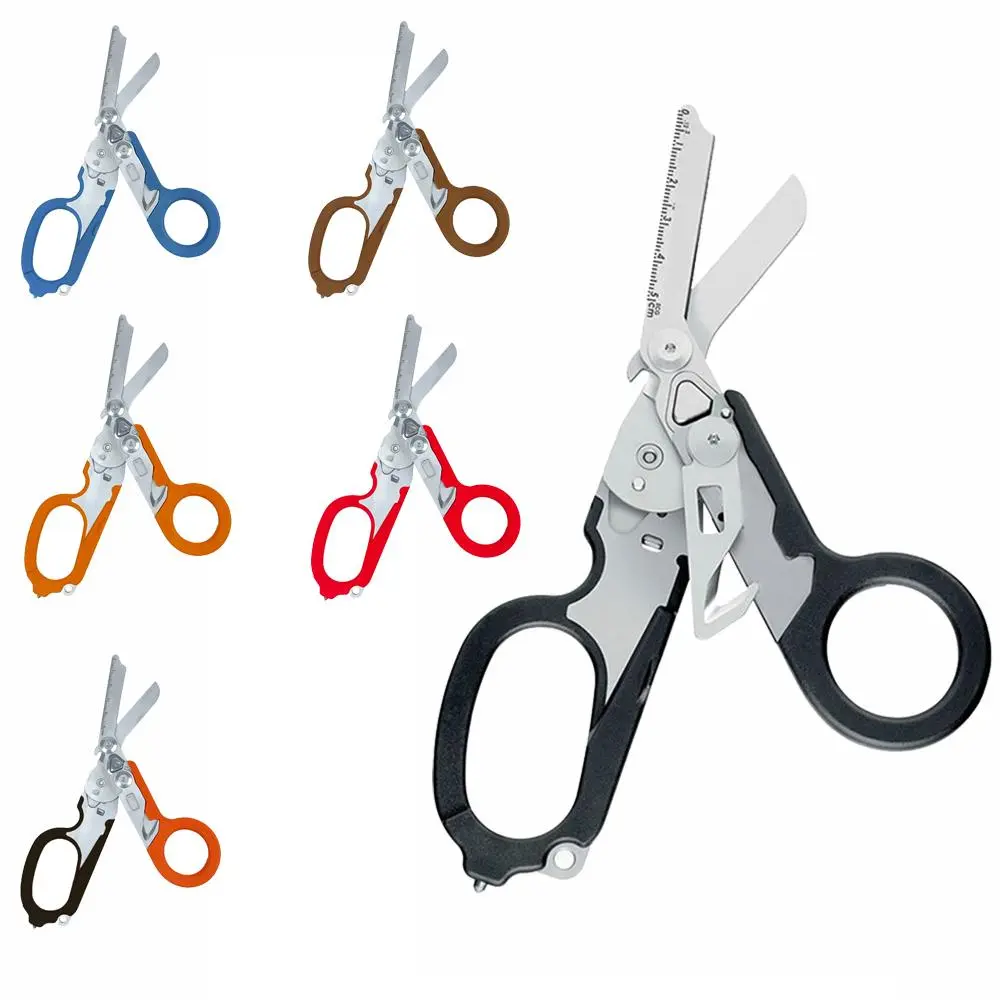 6-in-1 Stainless Steel Heavy Duty Emergency Scissors, 1 Count Foldable Portable Trauma Shears with Bandage Cutter & Glass Breaker, Multifunctional Scissors for Outdoor Camping & Rescue, Hand Tools, Cutting Supplies, Cutting Hardware