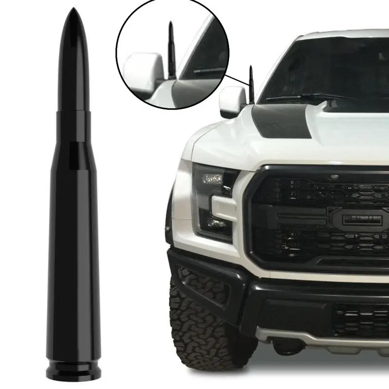 .50 Caliber Bullet Style Car Antenna, Short 5.5-Inch Billet Aluminum Replacement with Copper Core for Optimized Signal, Includes 8 Adapters for Ford, Chevy, Dodge, Jeep & Toyota Trucks, Car Accessories, Vehicle Accessories
