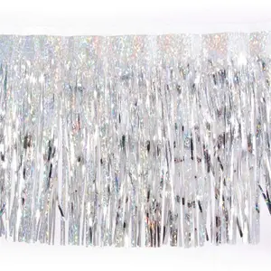 Anderson's Silver Holographic Fringe, 15" x 10' Shiny Decorative Trim for Floats, Parties, Tables, Ceilings, Doorways, Backdrops, and Event Décor