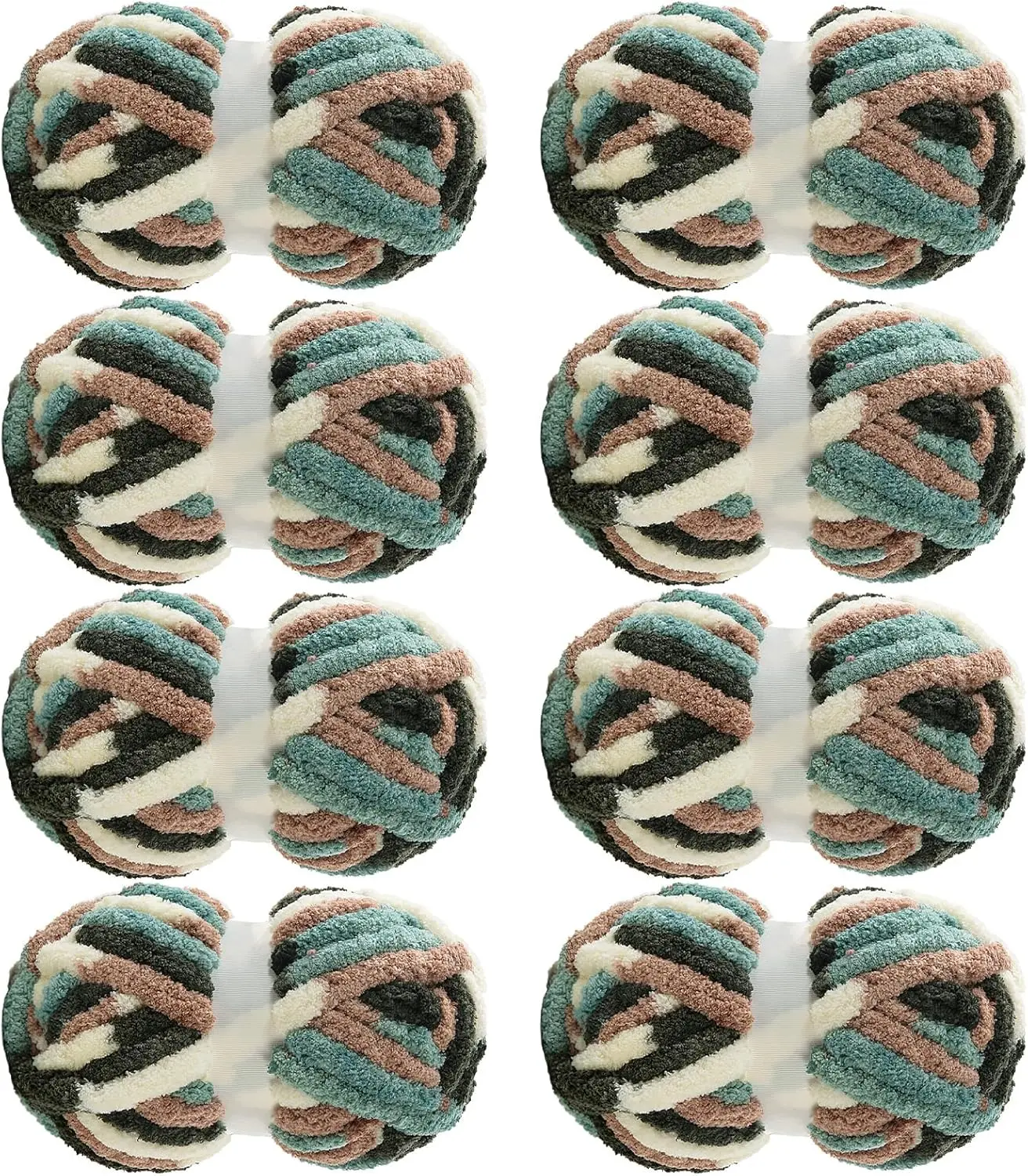 Tie Dye Chunky Yarn for Crocheting 8 Pack,Fluffy  Chenille Yarn,Soft Plush Yarn Bulky,Giant Thick Fuzzy Yarn for Hand Knitting or Arm Knitting,Green Multi (29 yds,8 oz Each Skein)