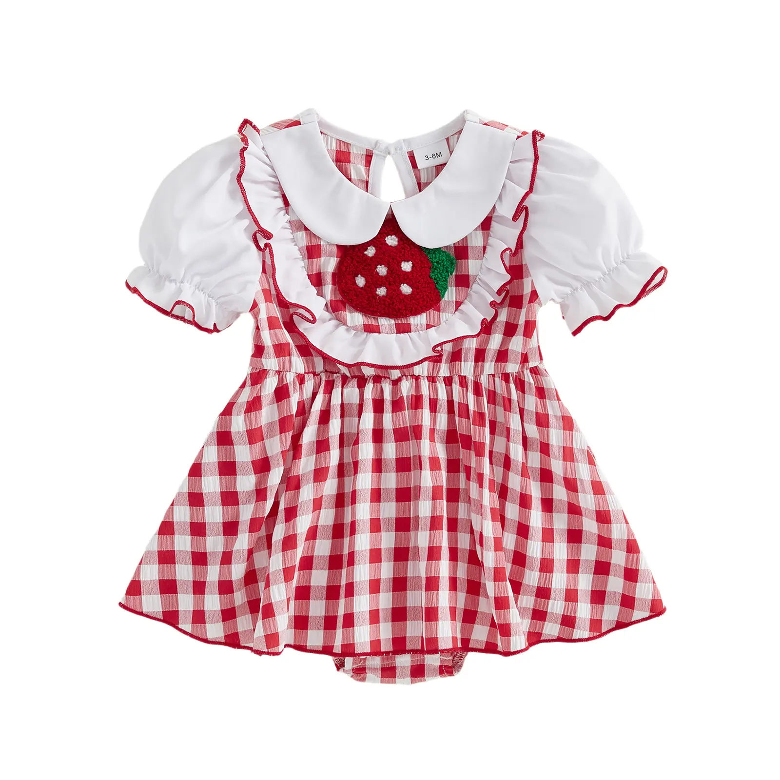 [Yomi Kids] Baby Girl Summer Short-Sleeve Strawberry Embroidery Skirt Bodysuit, Newborn Playsuit