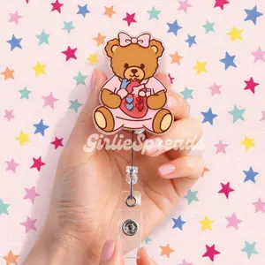 Anatomical Heart Teddy Bear Badge Shaker Reel – Nurse Scrubs RN ID Holder Healthcare Workers