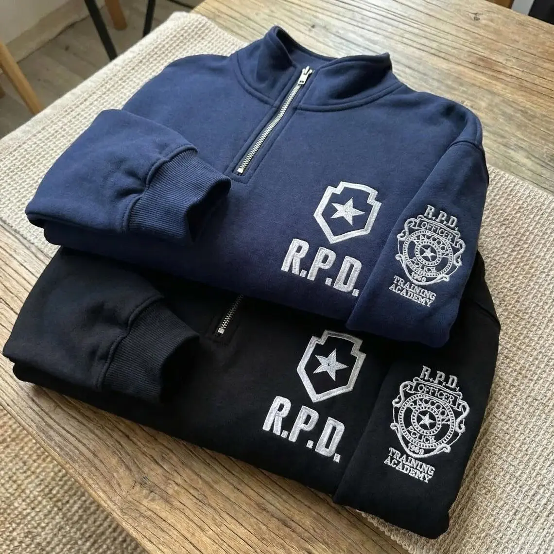 Women's Embroidered Sweatshirt Tops - Casual Quarter-Zip, Fitted Cut, Long Sleeve, Medium Length, Plus Size Video Game Horror Merch Clothes with Raccoon City Nod