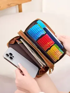 Ladies' vintage large capacity wallet, double zipper closure, multi slot coin purse, cash pocket, simple and portable wrist strap, suitable for daily use, Christmas gift, Valentine's Day gift, ideal gift