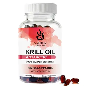 VYHTHY Antarctic Krill Oil 2000mg per Serving, High Potency Omega-3 EPA DHA Supplement with 600mcg Astaxanthin & Phospholipids, Supports Joint, Bone & Brain Health, No Fishy Aftertaste, 100 Softgels