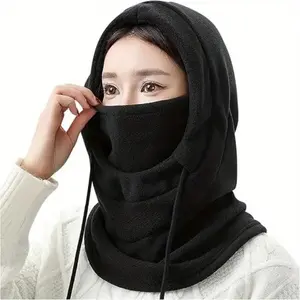 Unisex Winter Warm Drawstring Balaclava Ski Mask, Windproof Solid Color Hooded Scarf for Cold Weather Outdoor Activities, Ideal for Cycling & Skiing