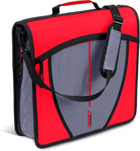 Case-it Mighty Zip Tab School Zipper Binder D-146 Fire Engine Red 3-Inch O-Rings 600-Sheet Capacity 5-Subject Expanding File Folder with Multiple Pockets & Storage Organizer & Shoulder Strap