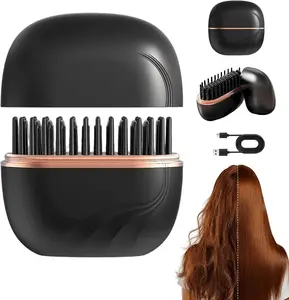 Mini Electric Cordless Hair Straightener,Heat-Resistant Anti-Scald Shell,3-Speed Temperature Control & Fast Heating,Rechargeable Hot Comb for Travel