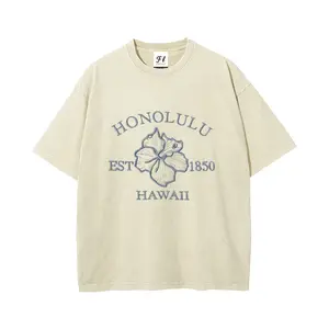Summer Honolulu Hawaii Graphic T-Shirt for Women, Vintage Washed Hibiscus Flower Print, Casual Loose Fit Beach Vacation Top, Aesthetic Streetwear