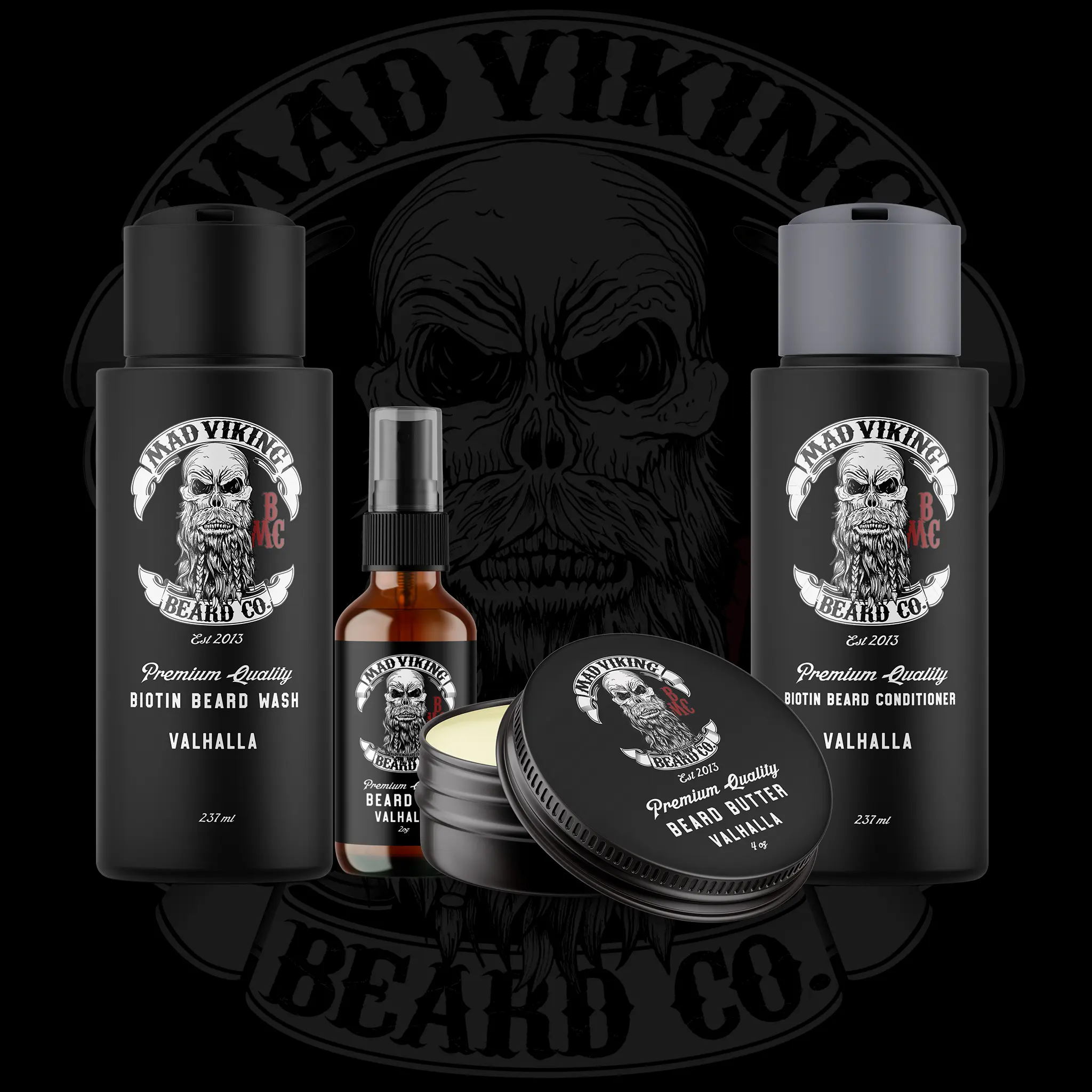 MAD VIKING BEARD CO Wolf Pack - Premium Quality Beard Care Kit with 2oz Oil 4oz Butter 8oz Biotin Wash & Conditioner