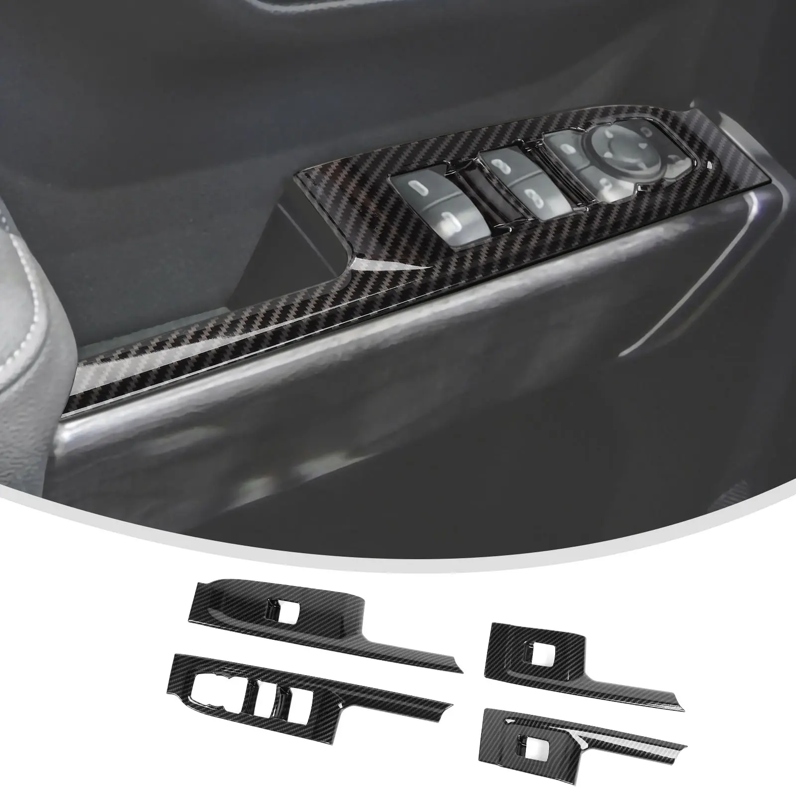 Carbon Fiber Window Lift Switch Panel Trim, 4-Piece Self-Adhesive UV-Resistant DIY Install Car Interior Decorative Sticker, Window Trim for 2019-2021 Chevy Silverado/GMC Sierra Car Interior Accessory Decal For Cars