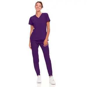 Natural Uniforms Womens Cool Stretch Jogger Scrub Set (Eggplant, Medium)