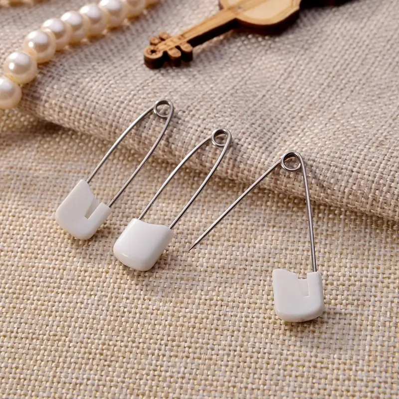 Heavy Duty Stainless Steel Diaper Pins - 2.1in/5.3cm Plastic Head, Secure Hold with Lock Closures for Cloth Diapers, Sewing Tools