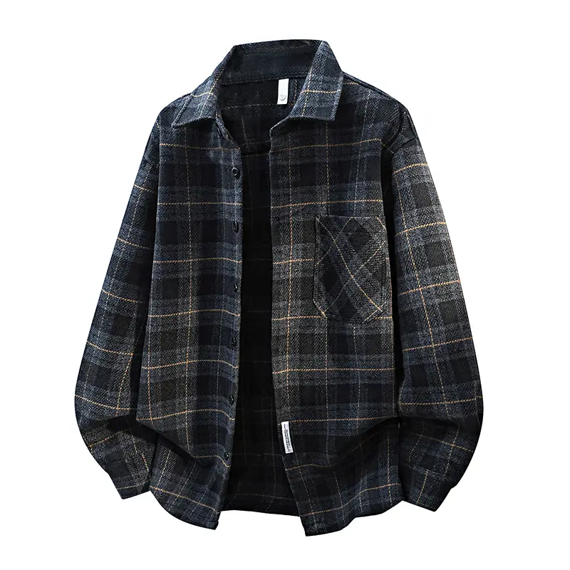 Men's Lapel Plaid Shirt Jacket, designed with classic grid pattern and chest patch pocket. Front button closure matches long sleeves, creating timeless street style. It can be worn separately or layered inside outerwear, suitable for daily commuting
