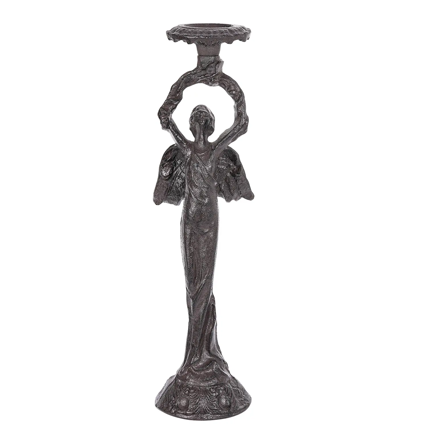 Sungmor Vintage Cast Iron Angel Candlestick Holder – 22.6” Antique Gothic Candle Stand for Home Decor, Taper & Pillar Candles, Rustic Black Decorative Centerpiece