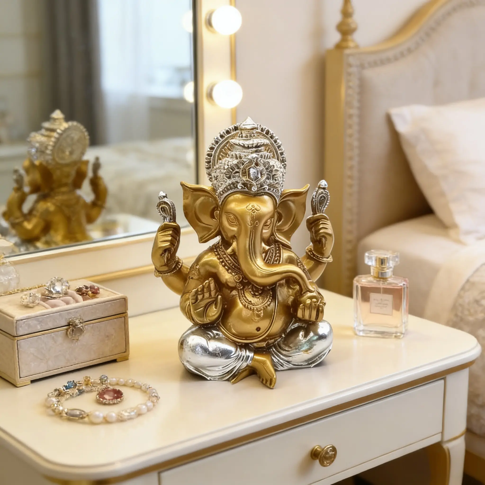 Ganesha Elephant God Statue, Resin Figurine, Sculpture, Southeast Indian-style Decorative Table Decoration, stylish Religious Decorations, Suitable for Home, Office, and Temple, Religious Gift