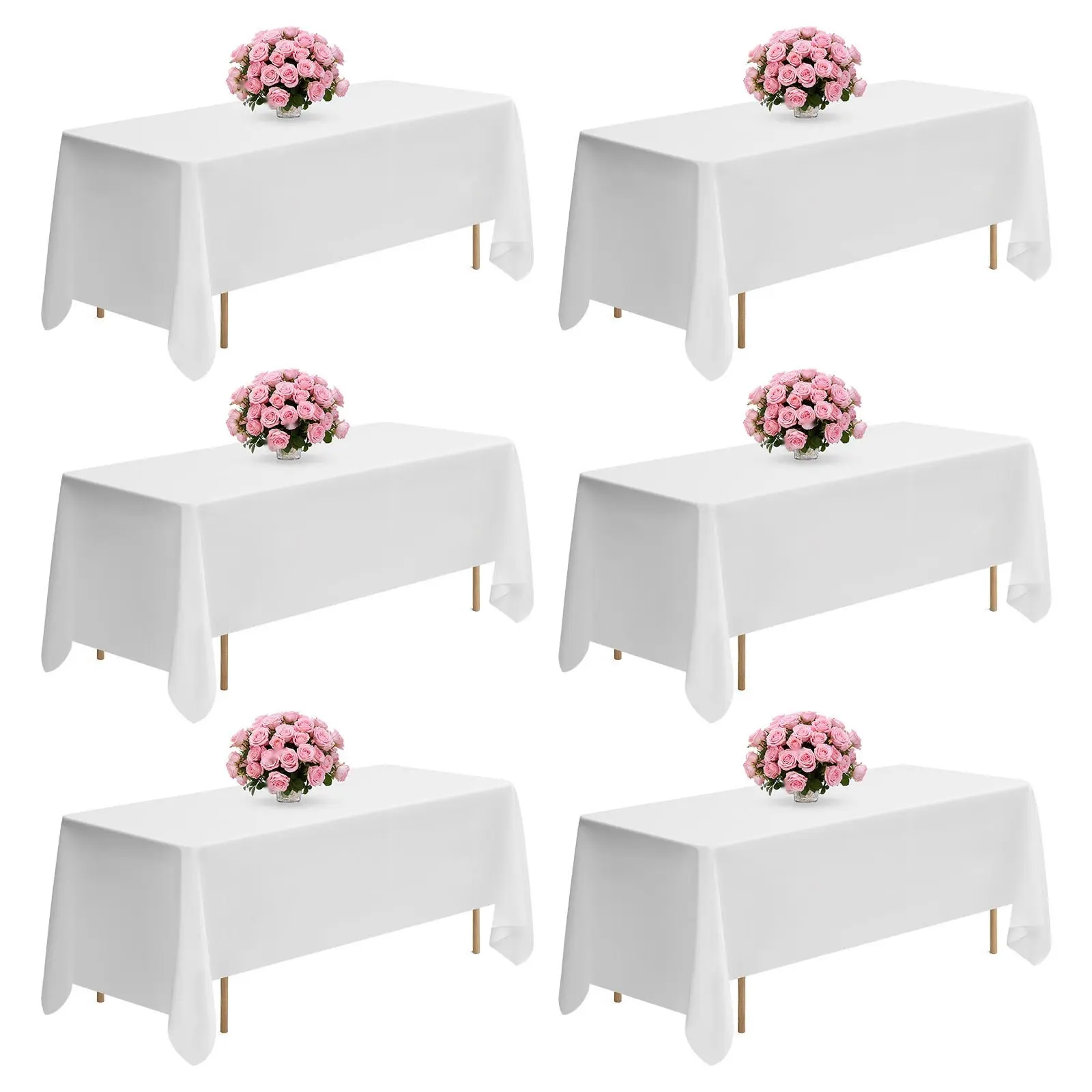 White Rectangle Tablecloths, 6 Pack, 70 x 120 Inches, Reusable and Machine Washable Table Covers, Wrinkle-Resistant Polyester Fabric Linen for Weddings, Parties, Banquets, Durable Home Event Table Linen