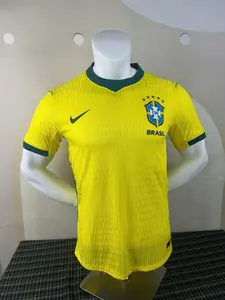 2425 Brazil National Team Soccer Jersey Home Yellow Stretchy Short Sleeve Quick-drying Breathable Football Shirts Fan Version Top For Men With Player