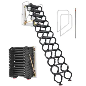 VEVOR Attic Ladder Wall-Mounted, 660LBS/299.4KG Capacity, Fits 9.5 to 10 ft Ceiling Height, 12-Step Steel Folding Stairs with Handrails, Pull Down Attic Ladders for Attics, Garages, Roofs, Basements