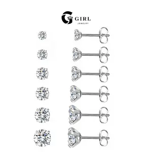 GGIRL Stainless Steel Sparkled  Multi-colour Cubic Zirconia Earring Studs Set for Women Men Size 3mm-8mm Ear Piercing Cartilage Stacked-Layering Earring Versatile Personalized Durable Fashion Ear Jewelry ,Ideal Gift for Her/Him on Daily/Party