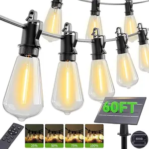【OOOLED】  60FT Solar Powered Outdoor String Lights with Remote, 20PCS Dimmable LED Edison Bulbs, Waterproof Patio Lights for Backyard, Party, Wedding & Camping