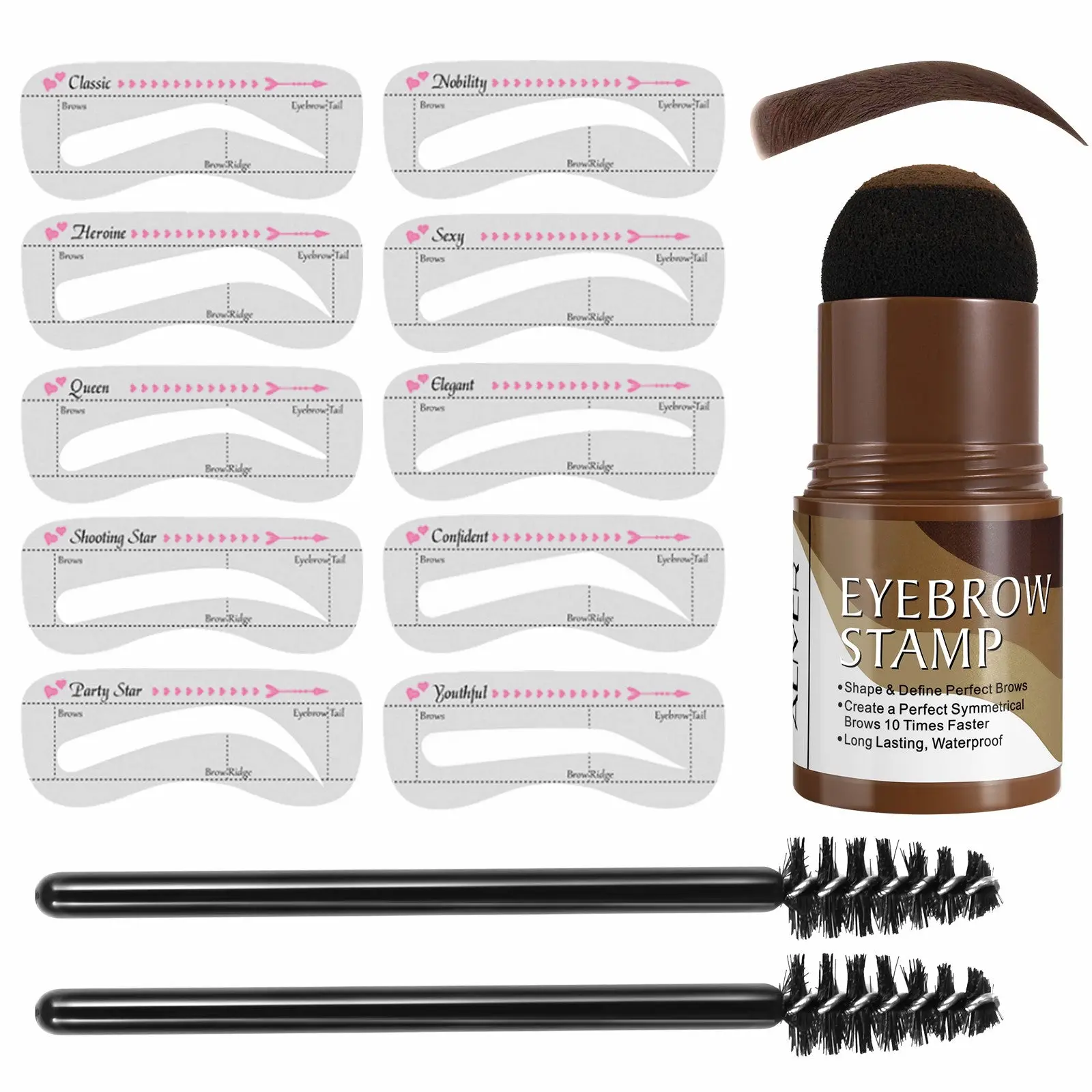 ALIVER Eyebrow Stamp Stencil Kit - Reusable Cosmetic Stencil, Paste, 10 Shapes, Align Grids, Long-Lasting Waterproof Multicolor Eyebrow Products for Perfect Brows, Special Occasions, Makeup Products, Transfer Proof Makeup, Party Makeup