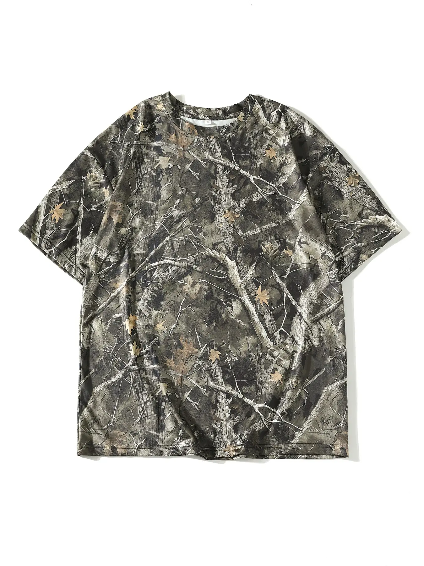 American Y2K Retro Camouflage Tree All-Over Print Round Neck Loose Short Sleeve T-Shirt, Women's Summer Casual Tee Tops Everyday Fashion Streetwear Top